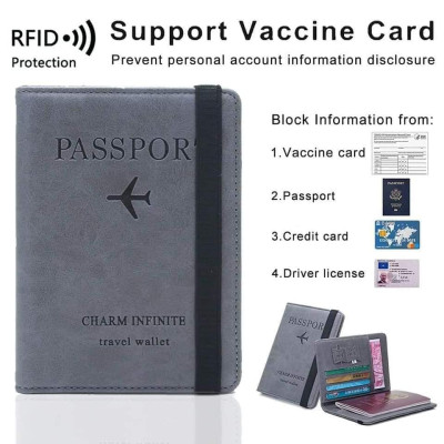 Passport Cover Wallet Cards Holder Grey