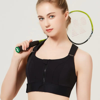 Adjustable Zipper Crossed Straps Sports bra (black)