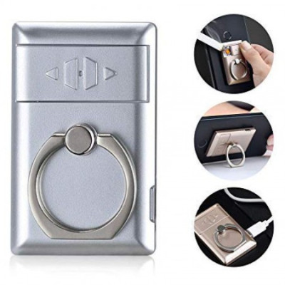 Mobile Phone Holder Ring Lighter Windproof USB Lighter (Silver Color)