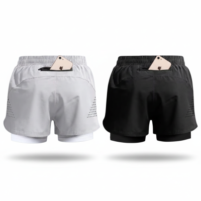 2 pcs QuickGear Men’s Double Layer Shorts black&grey